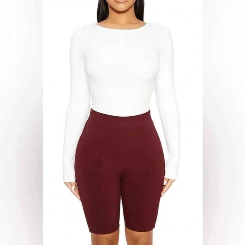 NWOT Naked Wardrobe Snatched Ribbed Shorts Dark Wine S
